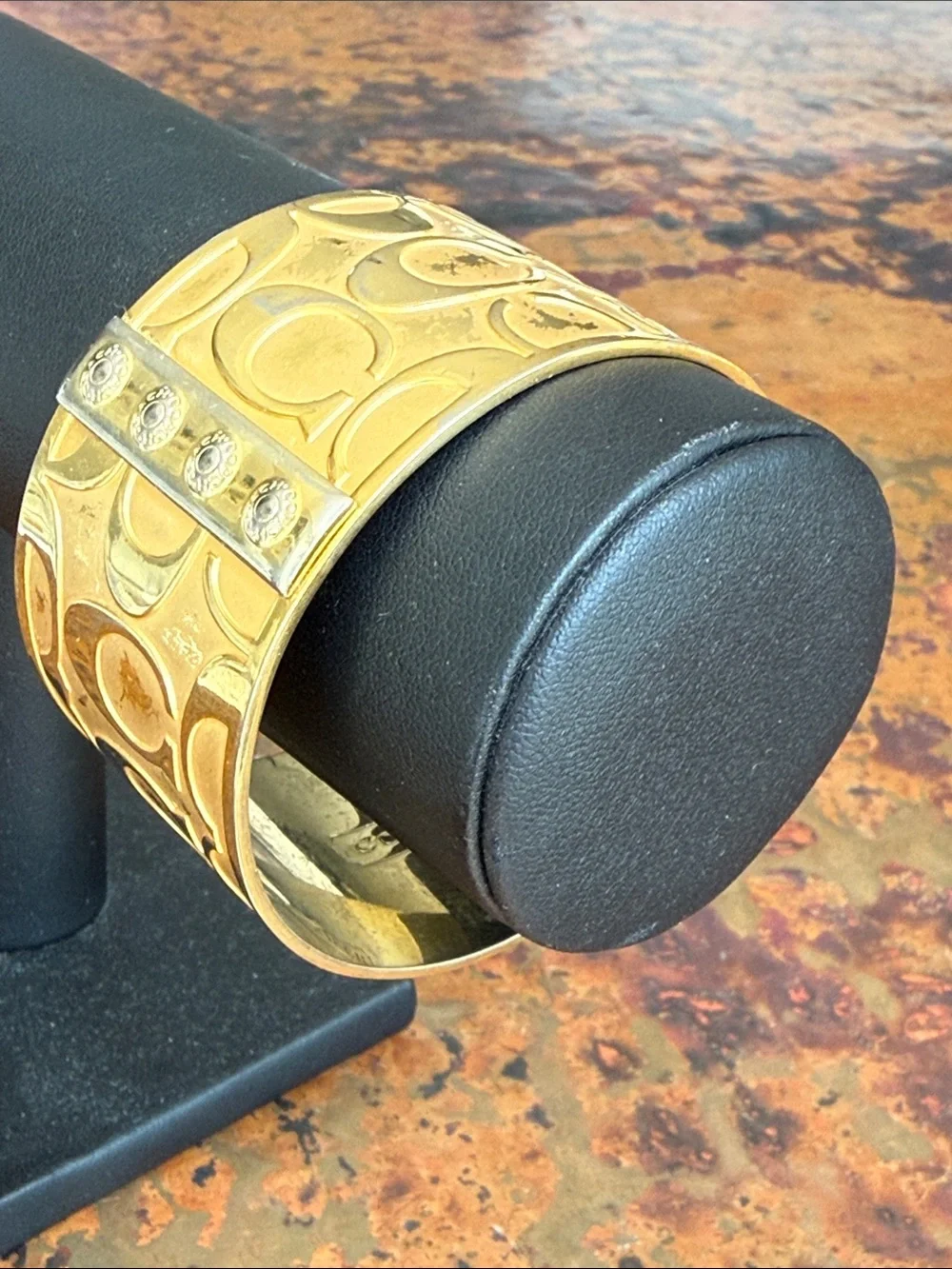 Vintage Coach Gold-Tone Raised Signature 'C' 1 1/2” Wide Cuff - Picture 2 of 11